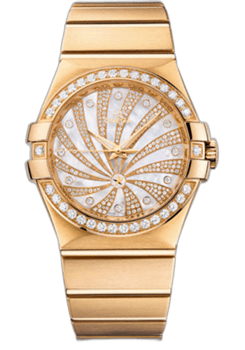 Constellation Ladies Constellation Luxury Edition Watch - 35 mm Brushed Yellow Gold Case - Diamond Bezel - Mother-Of-Pearl Diamond Dial - 123.55.35.20.55.001 35mm Diamond Bezel Mother-of-Pearl Dial — Omega Ref. 123.55.35.20.55.001