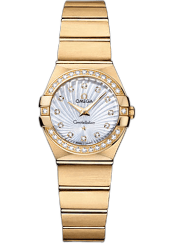 Omega Constellation Ladies Constellation Quartz Watch - 24 mm Brushed Yellow Gold Case - Diamond Bezel - Mother-Of-Pearl Diamond Dial - 123.55.24.60.55.003 24mm Diamond Bezel Mother-of-Pearl Dial Timepiece [123.55.24.60.55.003