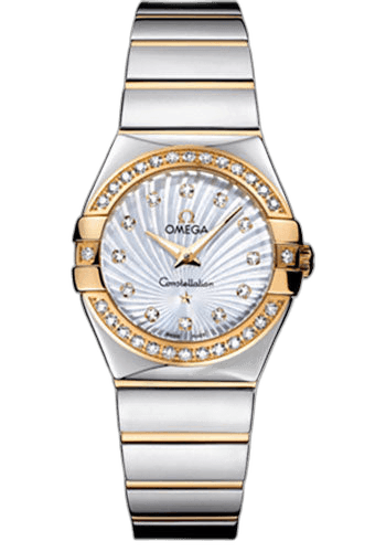 Omega Constellation Ladies Constellation Polished Quartz Watch - 27 mm Polished Steel And Yellow Gold Case - Diamond Bezel - Mother-Of-Pearl Diamond Dial - Steel And Yellow Gold Bracelet - 123.25.27.60.55.008 27mm & Yellow Gold Diamond Bezel Mother-of-Pearl Dial Watch Ref. 123.25.27.60.55.008