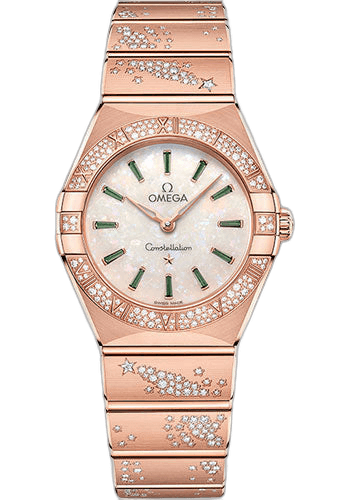 Constellation Quartz - 28 mm Sedna Gold Case - Diamond Bezel - White Opal Emerald Dial - 131.55.28.60.99.004 28mm Diamond Bezel White Opal Emerald Dial by Omega — 131.55.28.60.99.004