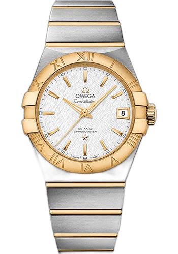 Omega Constellation Co-Axial Master Chronometer Watch - 38 mm Steel And Yellow Gold Case - White -Silvery Dial - Brushed Steel Bracelet - 123.20.38.21.02.006 38mm & Yellow Gold White -Silvery Dial Timepiece [123.20.38.21.02.006