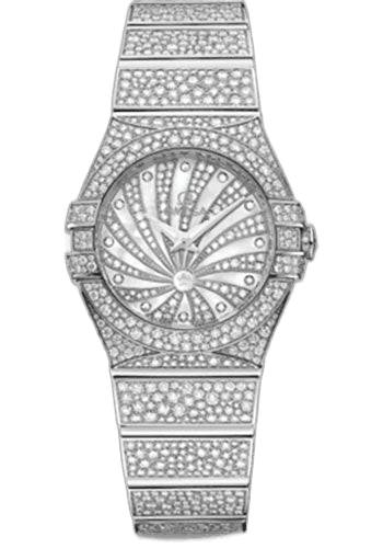 Constellation Ladies Constellation Luxury Edition Watch - 24 mm White Gold Case - Snow-Set Diamond Bezel - Mother-Of-Pearl Diamond Dial - 123.55.24.60.55.010 24mm Diamond Bezel Mother-of-Pearl Dial — Omega Ref. 123.55.24.60.55.010