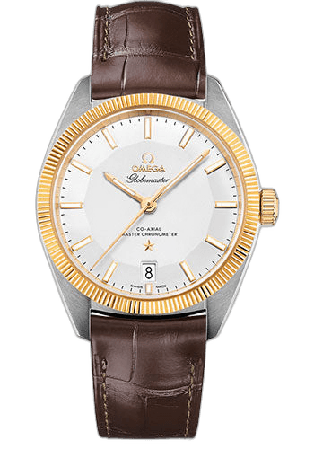 Constellation Globemaster Co-Axial Master Chronometer Watch - 39 mm Steel And Yellow Gold Case - Yellow Gold Fluted Bezel - Silvery Dial - Brown Leather Strap - 130.23.39.21.02.001 · Omega 39mm & Yellow Gold Silver Dial — 130.23.39.21.02.001