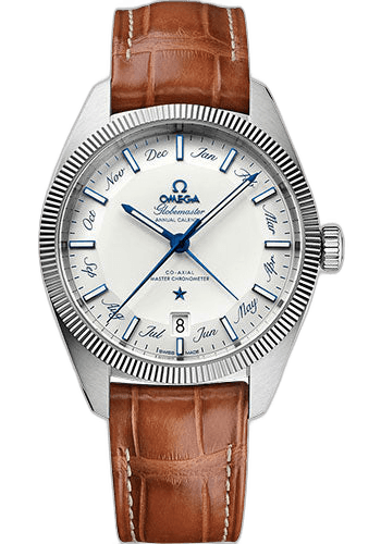 Constellation Globemaster Co-Axial Master Chronometer Annual Calendar Watch - 41 mm Steel Case - Fluted Bezel - Silvery Dial - Light Brown Leather Strap - 130.33.41.22.02.001 41mm by Omega — 130.33.41.22.02.001