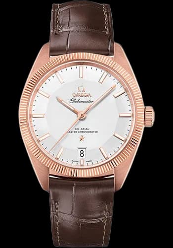 Omega Constellation Globemaster Co-Axial Master Chronometer Watch - 39 mm Sedna Gold Case - Fluted Bezel - Silvery Dial - Brown Leather Strap - 130.53.39.21.02.001 39mm Watch Ref. 130.53.39.21.02.001