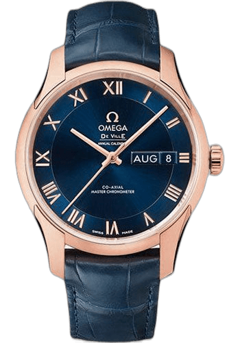 Omega De Ville Hour Vision Co-Axial Master Chronometer Annual Calendar Watch - 41 mm Sedna Gold Case - Two-Zone Blue Dial - Blue Leather Strap - 433.53.41.22.03.001 41mm Timepiece [433.53.41.22.03.001