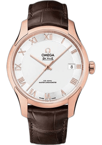 Omega De Ville Hour Vision Co-Axial Master Chronometer Watch - 41 mm Sedna Gold Case - Two-Zone -Silver Dial - Brown Leather Strap - 433.53.41.21.02.001 41mm
