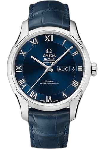 Omega De Ville Hour Vision Co-Axial Master Chronometer Annual Calendar Watch - 41 mm Steel Case - Two-Zone Blue Dial - Blue Leather Strap - 433.13.41.22.03.001 41mm Timepiece [433.13.41.22.03.001