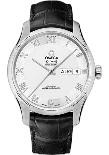 De Ville Hour Vision Co-Axial Master Chronometer Annual Calendar Watch - 41 mm Steel Case - Two-Zone -Silver Dial - Black Leather Strap - 433.13.41.22.02.001 41mm Omega Ref. 433.13.41.22.02.001