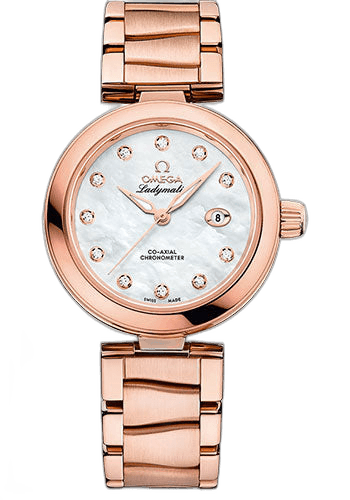 De Ville Ladymatic Omega Co-Axial Watch - 34 mm Sedna Gold Case - White Diamond Dial - 425.60.34.20.55.004 34mm by Omega — 425.60.34.20.55.004