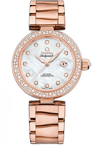 Omega De Ville Ladymatic Omega Co-Axial Watch - 34 mm Sedna Gold Case - Diamond Bezel - White Diamond Dial - 425.65.34.20.55.010 34mm Diamond Bezel White Diamond Dial Watch Ref. 425.65.34.20.55.010