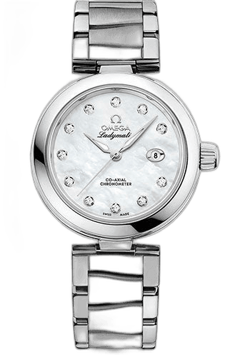 Omega 34mm De Ville Ladymatic Omega Co-Axial Watch - 34 mm Steel Case - White Diamond Dial - 425.30.34.20.55.002 — Ref. 425.30.34.20.55.002