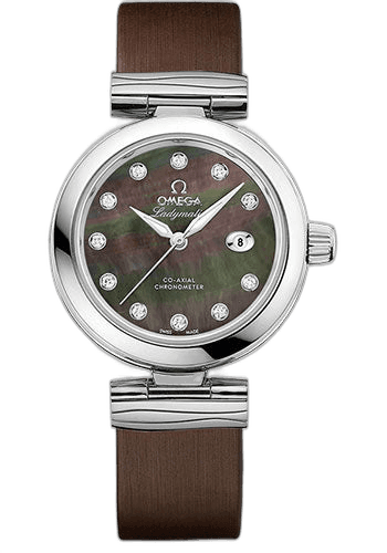 Omega De Ville Ladymatic Omega Co-Axial Watch - 34 mm Steel Case - Black Diamond Dial - Brown Leather Strap - 425.32.34.20.57.004 34mm
