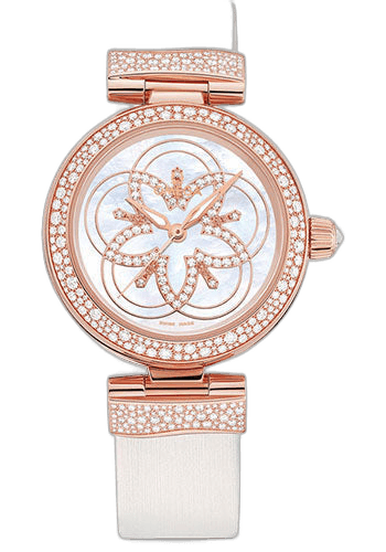 De Ville Ladymatic Omega Co-Axial Watch - 34 mm Sedna Gold Case - Diamond Bezel - White Dial - White Leather Strap - 425.67.34.20.55.009 34mm Diamond Bezel White Dial Omega Ref. 425.67.34.20.55.009