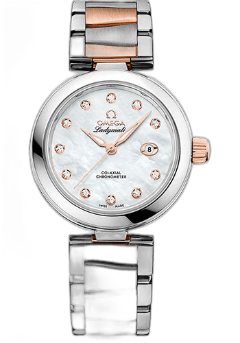 De Ville Ladymatic Omega Co-Axial Watch - 34 mm Steel Case - White Diamond Dial - Steel And Sedna Gold Bracelet - 425.20.34.20.55.004 · Omega 34mm — 425.20.34.20.55.004