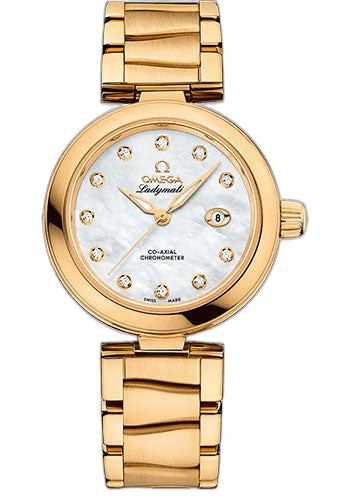 Omega De Ville Ladymatic Omega Co-Axial Watch - 34 mm Yellow Gold Case - White Diamond Dial - 425.60.34.20.55.003 34mm