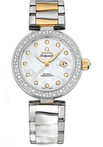 De Ville Ladymatic Omega Co-Axial Watch - 34 mm Steel - Yellow Gold Case - Diamond Bezel - White Diamond Dial - Yellow Gold And Steel Bracelet - 425.25.34.20.55.003 · Omega 34mm & Yellow Gold Diamond Bezel White Diamond Dial — 425.25.34.20.55.003