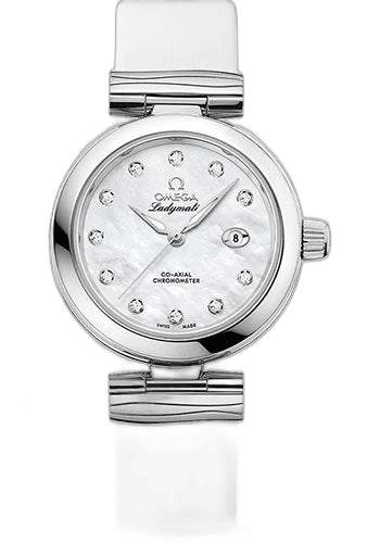 De Ville Ladymatic Omega Co-Axial Watch - 34 mm Steel Case - White Diamond Dial - White Leather Strap - 425.32.34.20.55.002 34mm · Omega 425.32.34.20.55.002
