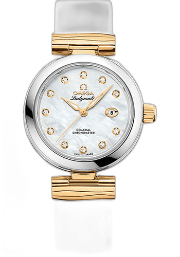 Omega De Ville Ladymatic Omega Co-Axial Watch - 34 mm Steel Case - White Diamond Dial - White Leather Strap - 425.22.34.20.55.003 34mm Watch Ref. 425.22.34.20.55.003