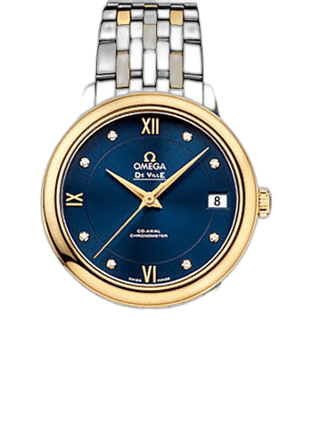 Omega De Ville Prestige Co-Axial Watch - 32.7 mm Steel Case - 18K Yellow Gold Bezel - Blue Diamond Dial - Yellow Gold-Steel Bracelet - 424.20.33.20.53.002 32.7mm Watch Ref. 424.20.33.20.53.002