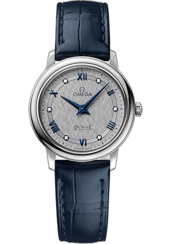 Omega 27.4mm De Ville Prestige Quartz Watch - 27.4 mm Steel Case - Grey Dial - Blue Leather Strap - 424.13.27.60.56.001 Watch Ref. 424.13.27.60.56.001
