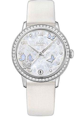 De Ville Prestige Co-Axial Watch - 36.8 mm White Gold Case - Diamond Bezel - Mother-Of-Pearl Diamond Dial - White Leather Strap - 424.57.33.20.55.001 36.8mm Diamond Bezel Mother-of-Pearl Dial Omega Ref. 424.57.33.20.55.001