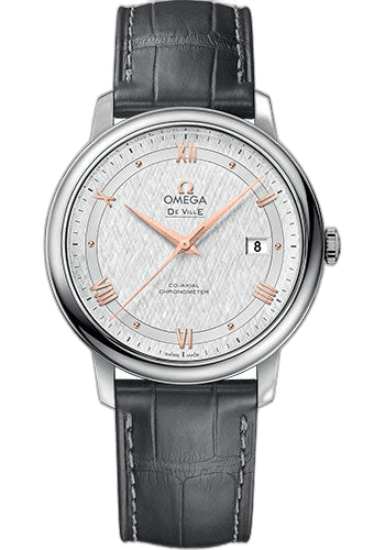 De Ville Prestige Co-Axial Watch - 39.5 mm Steel Case - White Silvery Dial - Grey Leather Strap - 424.13.40.20.02.005 39.5mm Omega Ref. 424.13.40.20.02.005