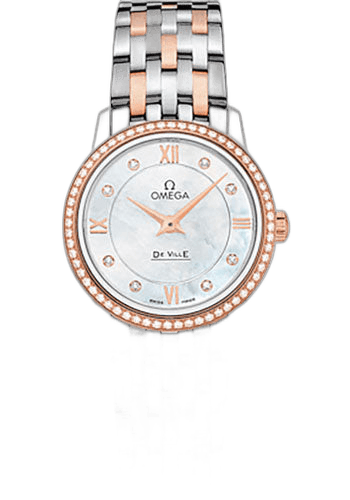 De Ville Prestige Quartz Watch - 27.4 mm Steel And Red Gold Case - Diamond-Set Red Gold Bezel - Mother-Of-Pearl Diamond Dial - Two-Tone Steel And Red Gold Bracelet - 424.25.27.60.55.002 27.4mm & Red Gold Diamond Bezel Mother-of-Pearl Dial — Omega Ref. 424.25.27.60.55.002