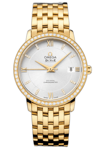 Omega 36.8mm Diamond Bezel Silver Diamond Dial De Ville Prestige Co-Axial Watch - 36.8 mm Yellow Gold Case - Diamond Bezel - Silver Diamond Dial - 424.55.37.20.52.002 — Ref. 424.55.37.20.52.002