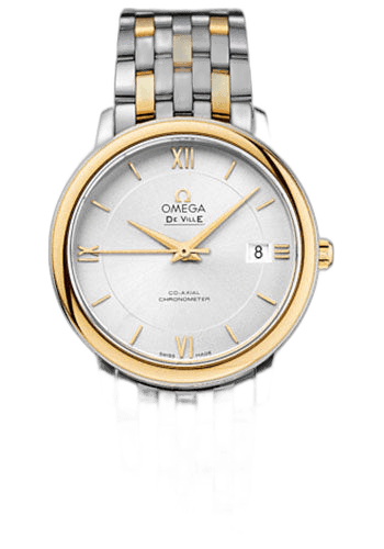 Omega 36.8mm De Ville Prestige Co-Axial Watch - 36.8 mm Steel Case - Yellow Gold Bezel - Silver Dial - Yellow Gold Bracelet - 424.20.37.20.02.001 — Ref. 424.20.37.20.02.001