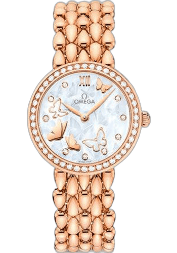 Omega De Ville Prestige Quartz Dewdrop Watch - 27.4 mm Red Gold Case - Delicate Diamond-Set Bezel - Red Gold Dial - 424.55.27.60.55.003 27.4mm Diamond Bezel Red Gold Dial Ref. 424.55.27.60.55.003