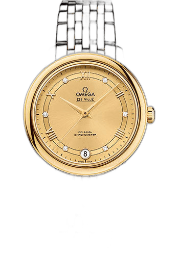 De Ville Prestige Co-Axial Watch - 32.7 mm Steel Case - Yellow Gold Bezel - Champagne Diamond Dial - Steel And Yellow Gold Bracelet - 424.20.33.20.58.002 32.7mm by Omega — 424.20.33.20.58.002