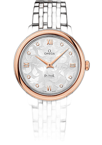 De Ville Prestige Quartz Watch - 32.7 mm Steel Case - 8K Red Gold Bezel - Silver Diamond Dial - Red Gold-Steel Bracelet - 424.20.33.60.52.001 32.7mm · Omega 424.20.33.60.52.001