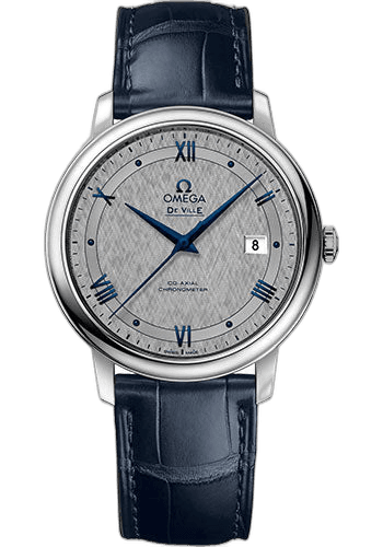 Omega De Ville Prestige Co-Axial Watch - 39.5 mm Steel Case - Grey Dial - Blue Leather Strap - 424.13.40.20.06.002 39.5mm