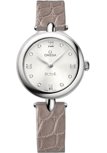 De Ville Prestige Quartz Dewdrop Watch - 27.4 mm Steel Case - Silvery-Sun Dial - Leather Strap - 424.13.27.60.52.001 27.4mm Omega Ref. 424.13.27.60.52.001