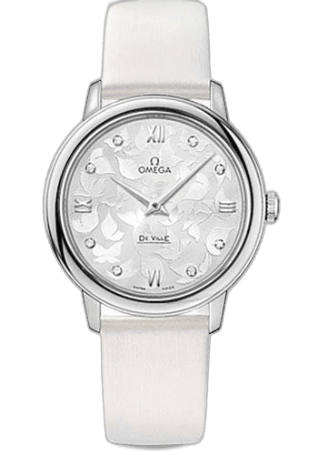 De Ville Prestige Quartz Watch - 32.7 mm Steel Case - Silver Dial - White Satin-Brushed Leather Strap - 424.12.33.60.52.001 32.7mm Omega Ref. 424.12.33.60.52.001