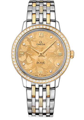 De Ville Prestige Quartz Watch - 32.7 mm Steel Case - Diamond-Set Yellow Gold Bezel - Champagne Diamond Dial - Steel And Yellow Gold Bracelet - 424.25.33.60.58.001 32.7mm Diamond Bezel Champagne Diamond Dial by Omega — 424.25.33.60.58.001