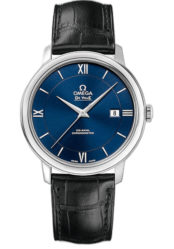 Omega De Ville Prestige Co-Axial Watch - 39.5 mm Steel Case - Blue Dial - Black Leather Strap - 424.13.40.20.03.001 39.5mm Timepiece [424.13.40.20.03.001