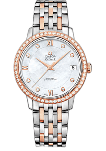 Omega 32.7mm & Red Gold Diamond Bezel Mother-of-Pearl Dial De Ville Prestige Co-Axial Watch - 32.7 mm Steel And Red Gold Case - Diamond-Set Red Gold Bezel - Mother-Of-Pearl Diamond Dial - Two-Tone Steel And Red Gold Bracelet - 424.25.33.20.55.002 — Ref. 424.25.33.20.55.002