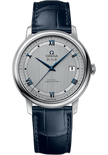 Omega De Ville Prestige Co-Axial Watch - 39.5 mm Steel Case - Rhodium-Silvery Dial - Blue Leather Strap - 424.13.40.20.02.003 39.5mm Timepiece [424.13.40.20.02.003