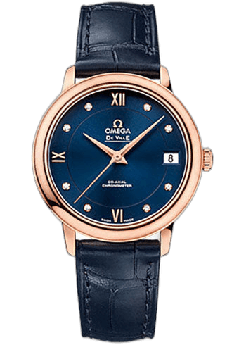 De Ville Prestige Co-Axial Watch - 32.7 mm 18K Red Gold Case - Blue Diamond Dial - Blue Leather Strap - 424.53.33.20.53.001 32.7mm · Omega 424.53.33.20.53.001