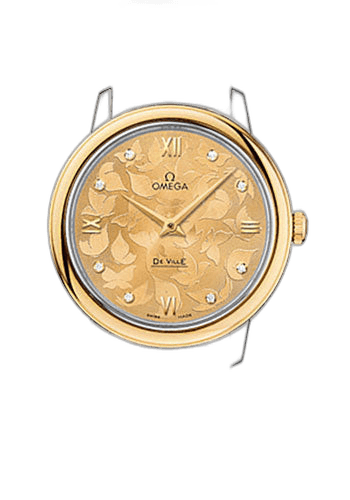 Omega 32.7mm De Ville Prestige Quartz Watch - 32.7 mm Steel Case - Yellow Gold Bezel - Champagne Diamond Dial - White Satin-Brushed Leather Strap - 424.22.33.60.58.001 Watch Ref. 424.22.33.60.58.001