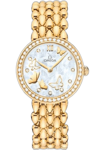 De Ville Prestige Quartz Dewdrop Watch - 27.4 mm Yellow Gold Case - Delicate Diamond-Set Bezel - Red Gold Dial - 424.55.27.60.55.005 27.4mm Diamond Bezel Red Gold Dial — Omega Ref. 424.55.27.60.55.005