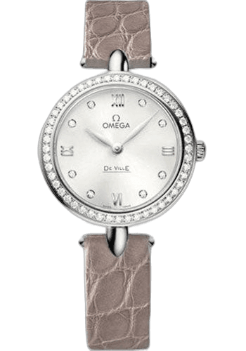 De Ville Prestige Quartz Dewdrop Watch - 27.4 mm Steel Case - Radiant Diamond Paved Bezel - Silvery-Sun Dial - Leather Strap - 424.18.27.60.52.001 27.4mm Diamond Bezel Silvery-Sun Dial · Omega 424.18.27.60.52.001