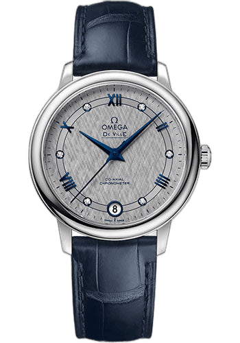 De Ville Prestige Co-Axial Watch - 32.7 mm Steel Case - Grey Dial - Blue Leather Strap - 424.13.33.20.56.002 32.7mm · Omega 424.13.33.20.56.002