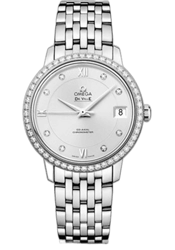 Omega De Ville Prestige Co-Axial Watch - 32.7 mm Steel Case - Diamond Bezel - Silver Diamond Dial - 424.15.33.20.52.001 32.7mm Diamond Bezel Silver Diamond Dial