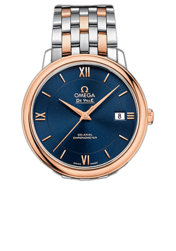Omega De Ville Prestige Co-Axial Watch - 36.8 mm Steel Case - 18K Red Gold Bezel - Blue Dial - Red Gold-Steel Bracelet - 424.20.37.20.03.002 36.8mm Timepiece [424.20.37.20.03.002