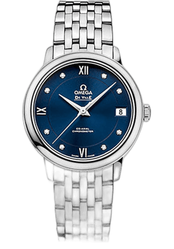 De Ville Prestige Co-Axial Watch - 32.7 mm Steel Case - Blue Diamond Dial - 424.10.33.20.53.001 32.7mm by Omega — 424.10.33.20.53.001