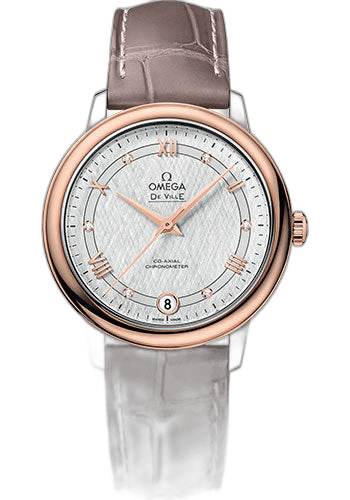 Omega De Ville Prestige Co-Axial Watch - 32.7 mm Steel And Red Gold Case - White Silvery Dial - Taupe-Brown Leather Strap - 424.23.33.20.52.002 32.7mm & Red Gold White Silvery Dial (424.23.33.20.52.002