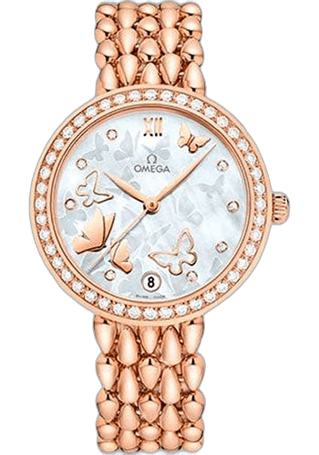 De Ville Prestige Co-Axial Dewdrop Watch - 32.7 mm Red Gold Case - Delicate Diamond-Set Bezel - Ornate Dial - 424.55.33.20.55.006 · Omega 32.7mm Diamond Bezel Ornate Dial — 424.55.33.20.55.006